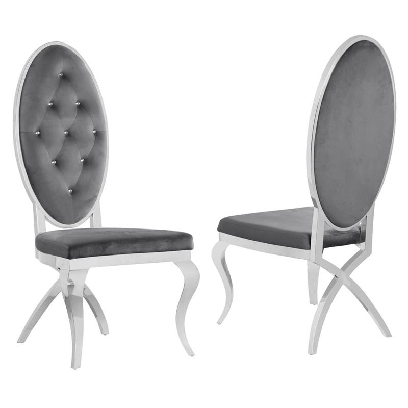 Tufted Velvet Dining Chairs In Dark, Silver Gray Velvet Dining Chairs
