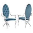 Tufted Arm Chairs in Teal Blue Velvet and Silver Stainless Steel (Set of 2)
