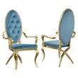 Tufted Arm Chairs in Teal Blue Velvet and Gold Stainless Steel (Set of 2)