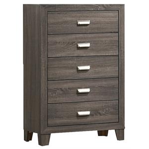 rustic bedroom chest of 5 drawers in gray wood