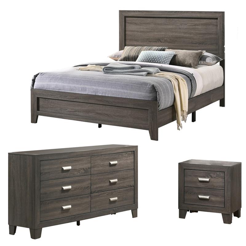 Rustic Wood Gray 3pc Bedroom Set in Twin Size with Dresser and Nightstand