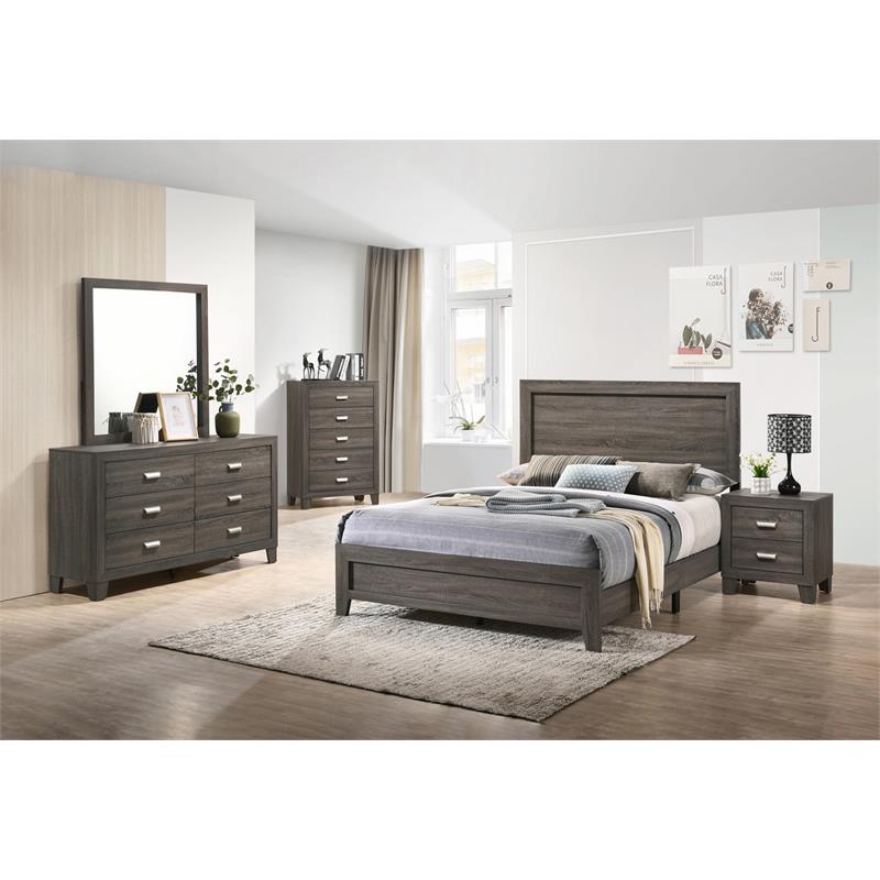 Rustic Wood Gray 5pc Bedroom Set in Twin Size with 2 Nightstands