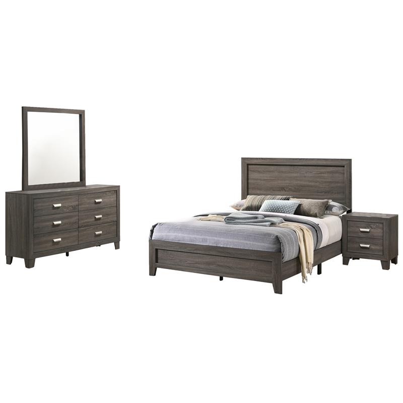 Rustic Gray 4pc Bedroom Set in Cali King with Dresser Mirror and Nightstand