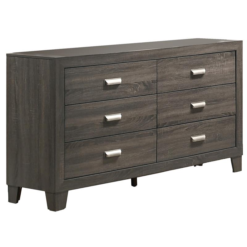 Rustic Bedroom Dresser with 6 Drawers in Gray Wood