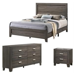 Rustic Wood Gray 3pc Bedroom Set in Full Size with Dresser and Nightstand