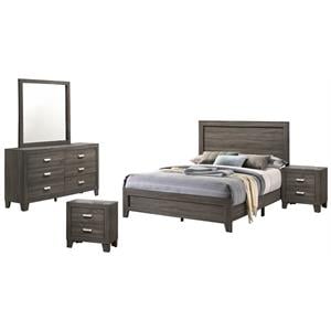 Rustic Wood Gray 5pc Bedroom Set in Full Size with 2 Nightstands