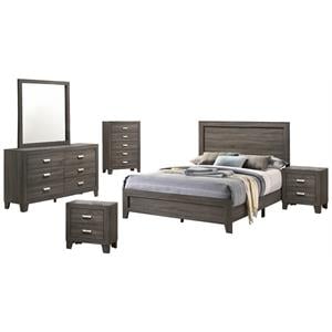 Rustic Wood Gray 6pc Bedroom Set in Full Size with Chest and 2 Nightstands