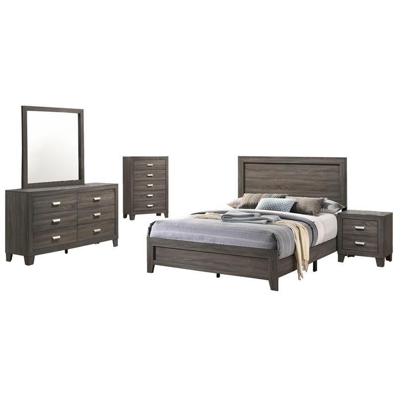Rustic Wood Gray 5pc Bedroom Set in Queen Size with Chest