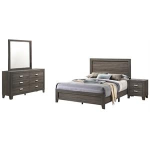 Rustic Wood Gray 4pc Bedroom Set in Eastern King w Dresser Mirror and Nightstand