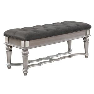 Gray Velvet Bedside Wood Bench with Tufted Seats