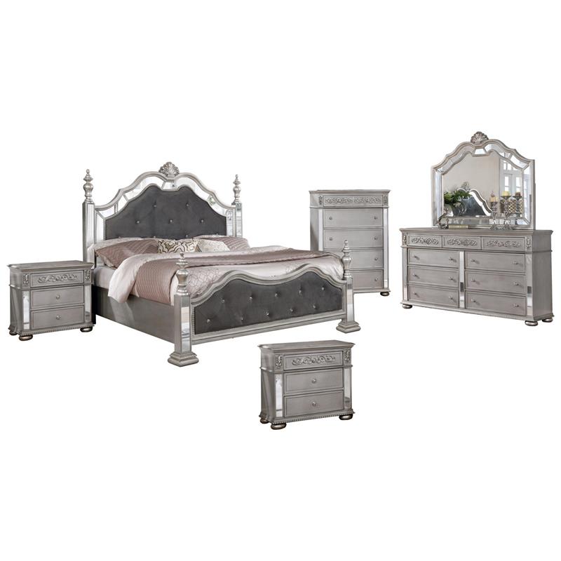 Elegant 6pc Metallic Gray Velvet, How Much Is A California King Bed Set