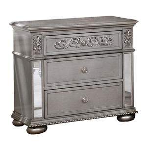Elegant Metallic Gray Wood Bedroom Nightstand with 3 Drawers