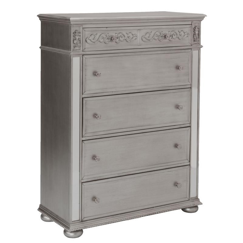 Elegant Metallic Gray Wood Bedroom Chest with Mirror Panels