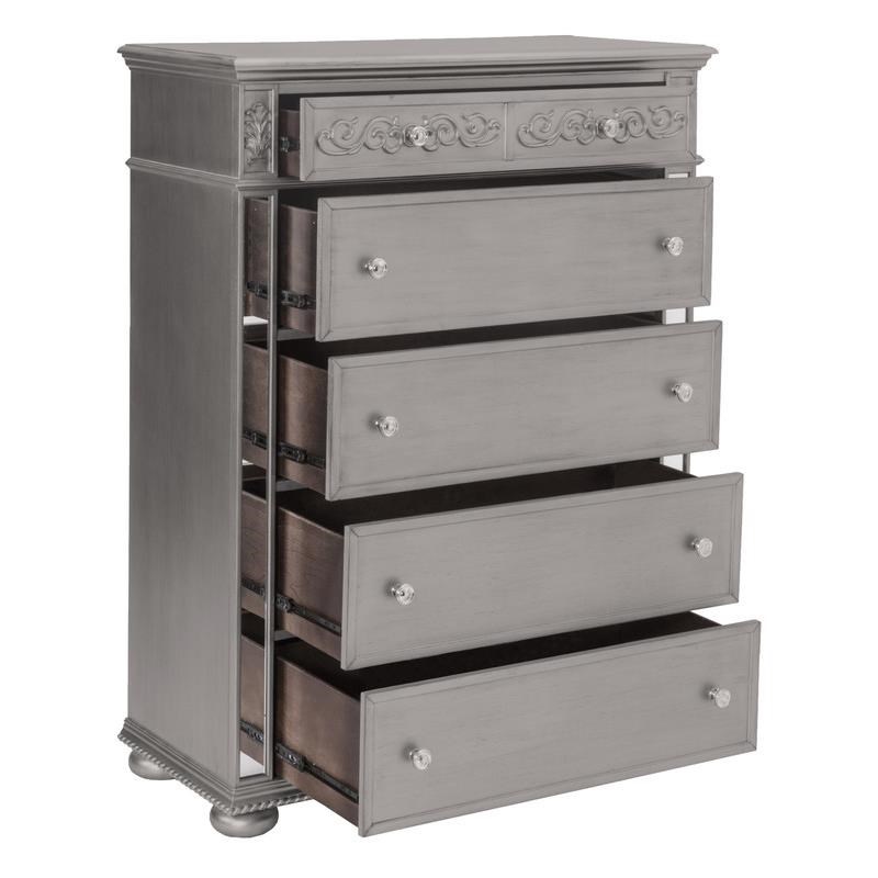 Elegant Metallic Gray Wood Bedroom Chest with Mirror Panels