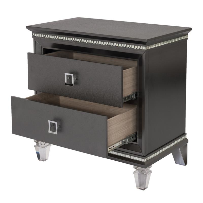 Lavish Bedroom Nightstand in Dark Gray Wood with Acrylic Legs