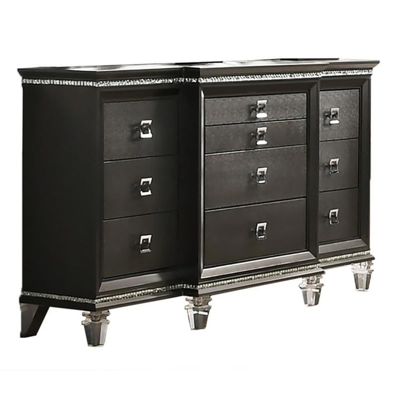 Lavish 3 Piece Gray Bedroom Set with Light up Headboard in Queen Size