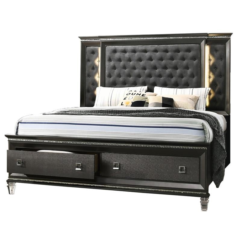 Lavish 3 Piece Gray Bedroom Set with Light up Headboard in California King