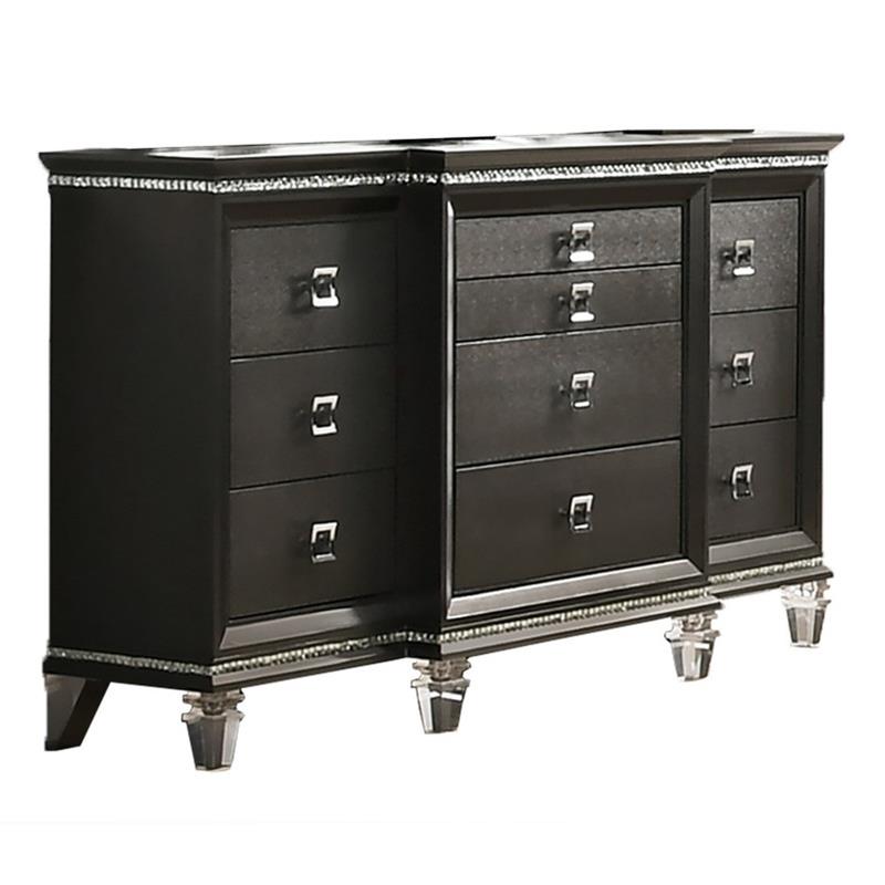 Lavish 3 Piece Gray Bedroom Set with Light up Headboard in Eastern King