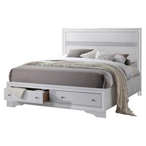 Chic White Wood Eastern King Platform Bed with Footboard Storage