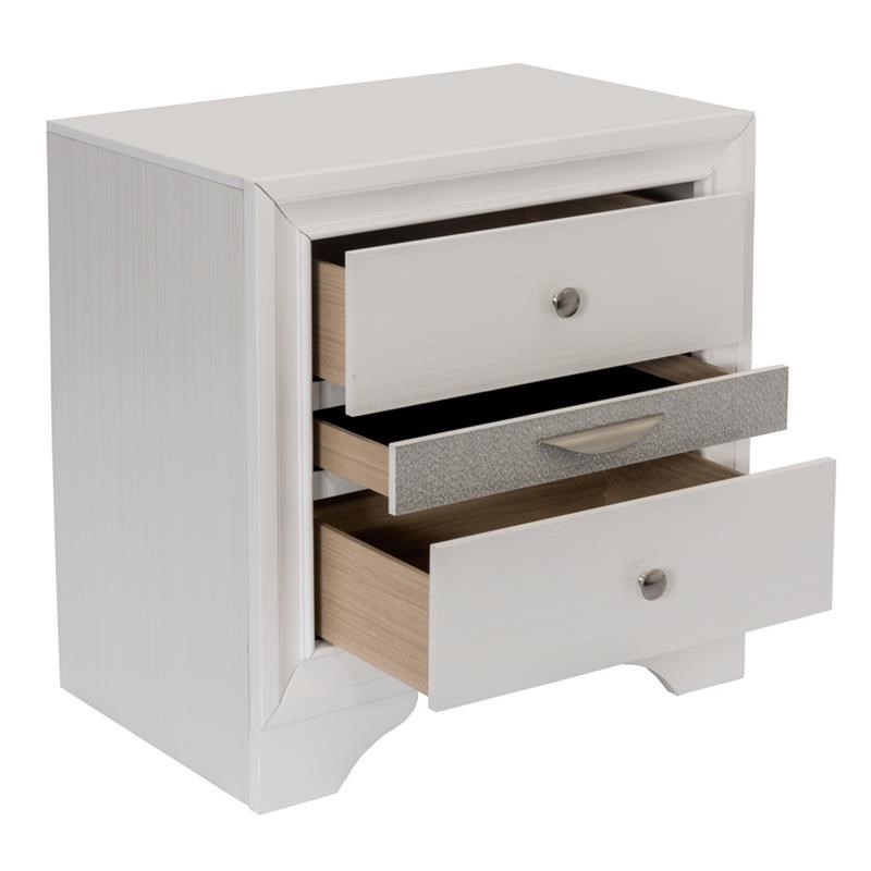 Chic White Wood Bedroom Nightstand with 3 Drawers