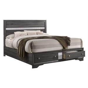 Eastern King Gray and Silver Wood Bedframe with 2 Drawer Storage