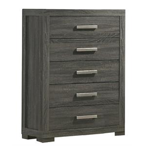 weathered gray wood bedroom chest with 5 drawers