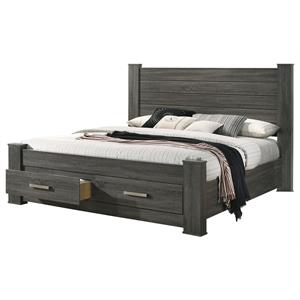 Weathered Gray Wood Queen Platform Bed with Storage