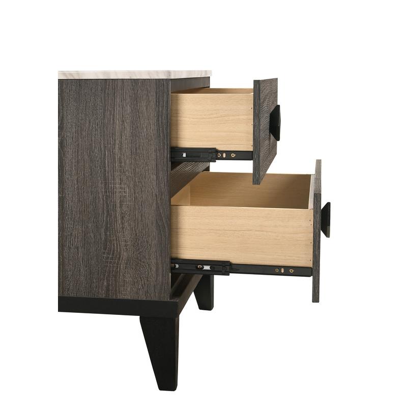 Madelyn Walnut Bedroom Nightstand with 2 Drawers and Faux Mable Top