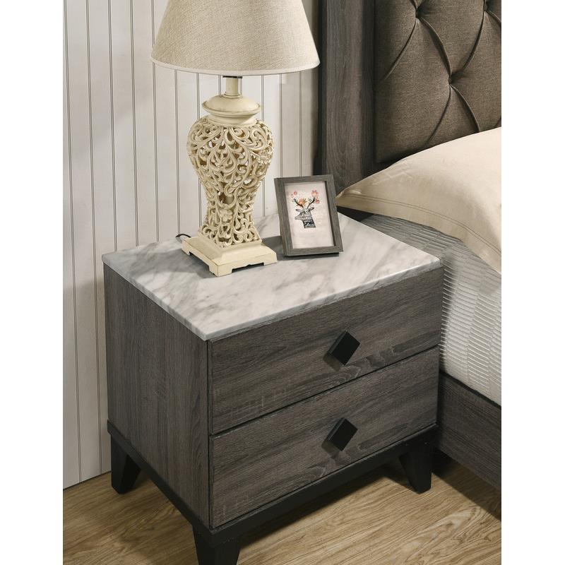 Madelyn Walnut Bedroom Nightstand with 2 Drawers and Faux Mable Top