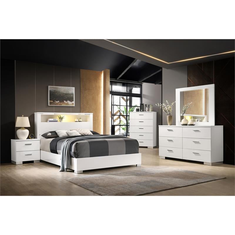 White and Chrome Bedframe with LED Headboard in Eastern King