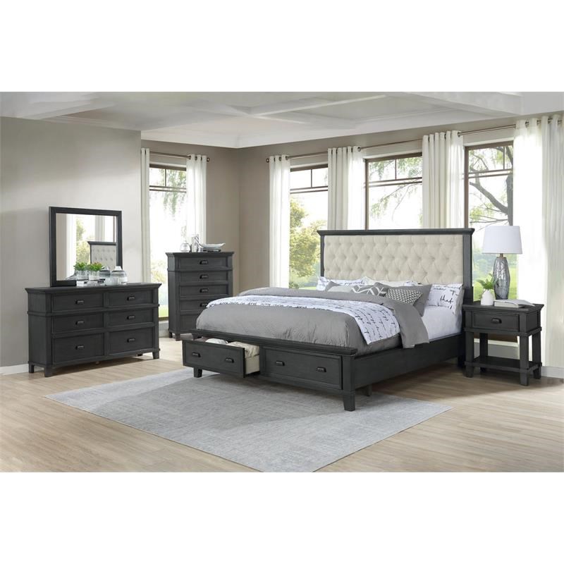 Sandy Platform Cappuccino Wood 5 Piece Bedroom Set in California King