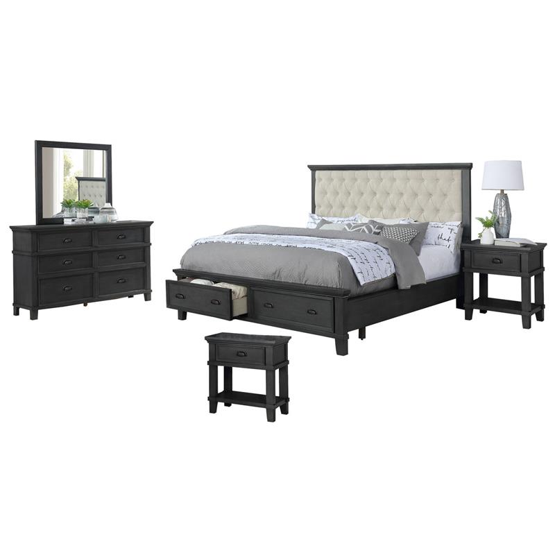 Sandy Platform Cappuccino Wood 5 Piece Bedroom Set in California King