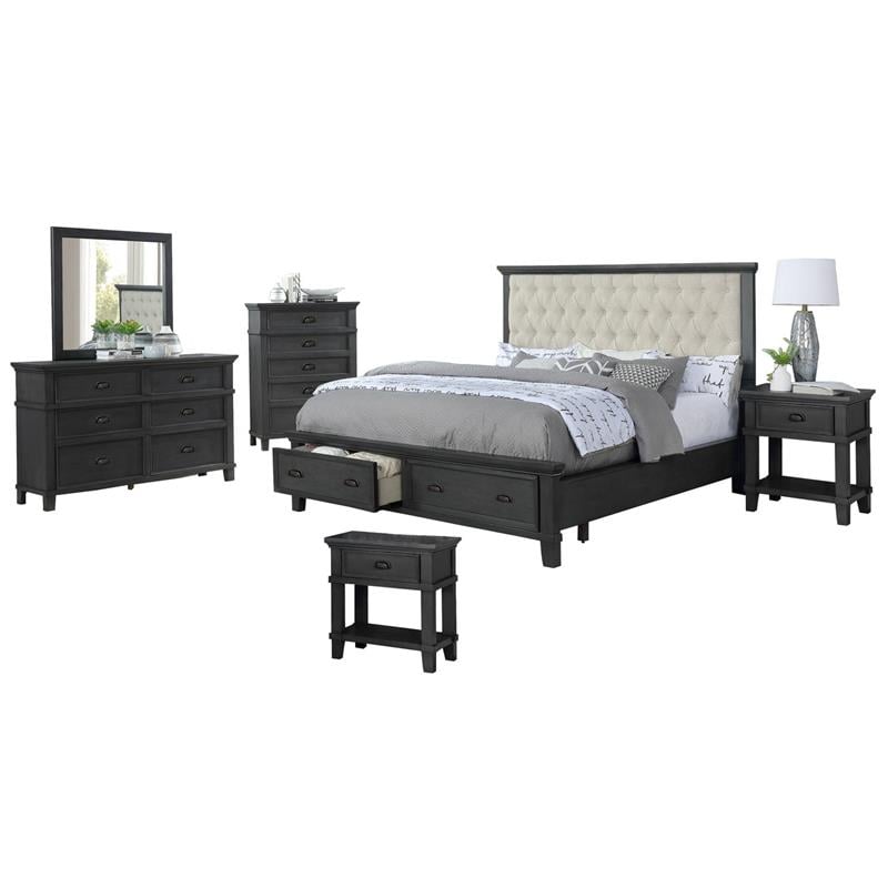 Sandy Platform Cappuccino Wood 6 Piece Bedroom Set in California King