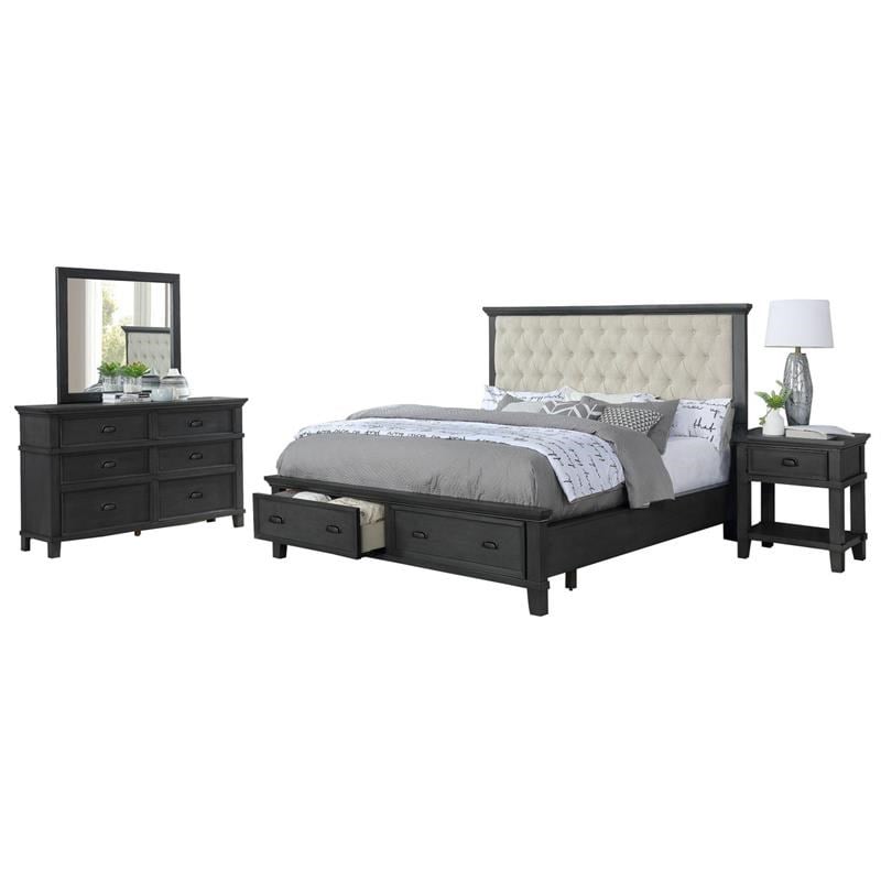 Sandy Platform Cappuccino Wood 4 Piece Bedroom Set in Eastern King