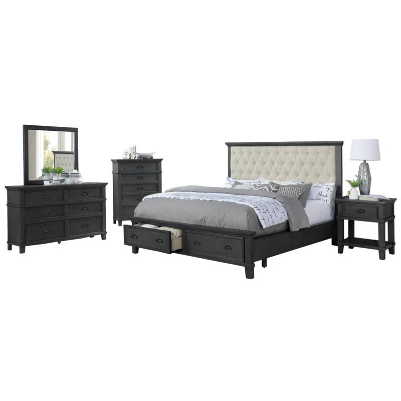 Sandy Platform Cappuccino Wood 5 Piece Bedroom Set in Eastern King