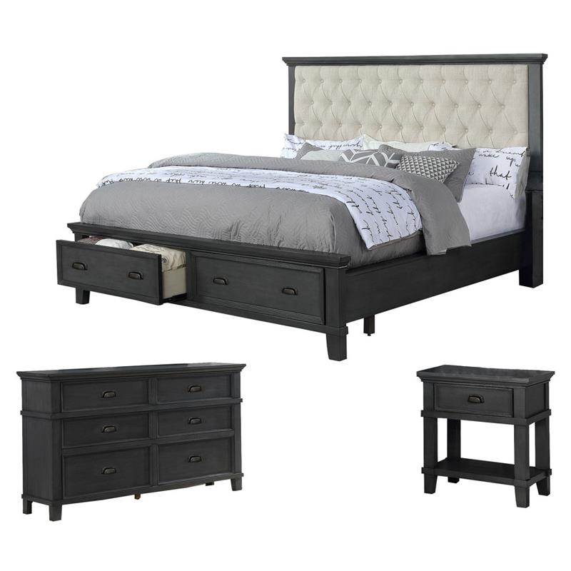 Sandy Platform Cappuccino Wood 3 Piece Bedroom Set in Queen