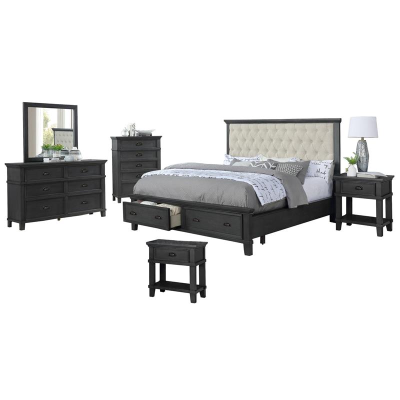 Sandy Platform Cappuccino Wood 6 Piece Bedroom Set in Queen