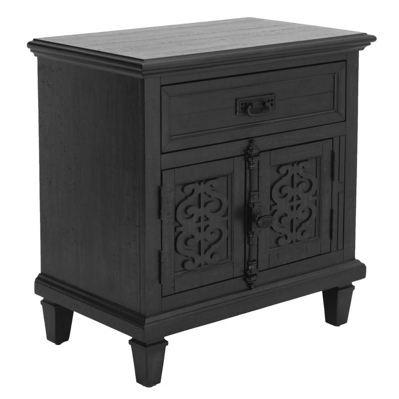 Rustic Gray Wood Nightstand with Twist Lock and 2 USB ports Cymax