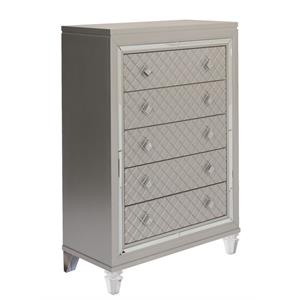 champagne silver bedroom wood chest with 5 drawers