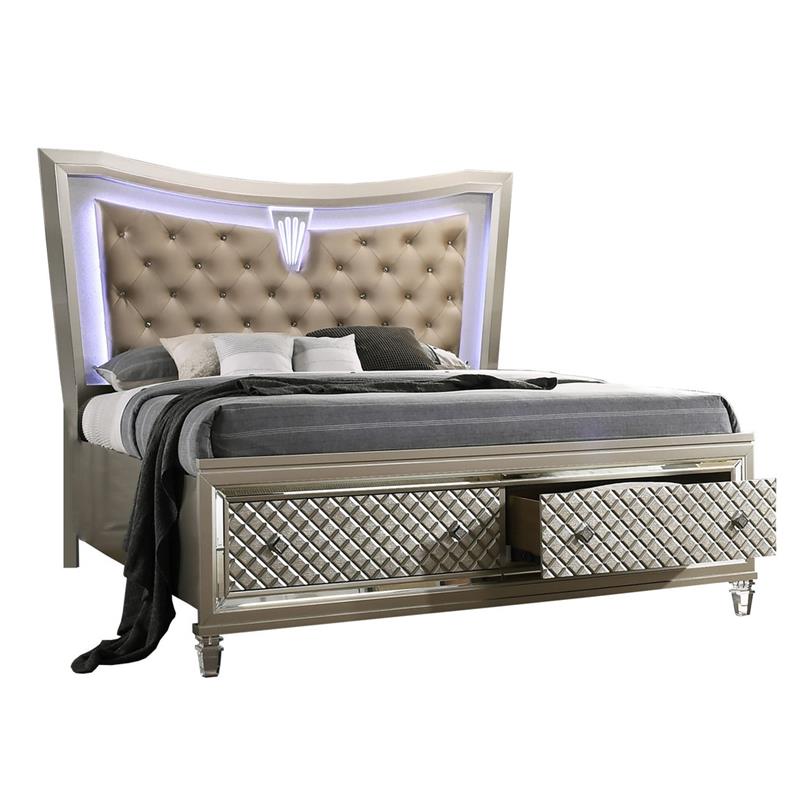 Champagne Silver Wood 4 Piece Set with Vanity and California King Bed
