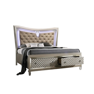Champagne Silver Wood California King Bed with Lights
