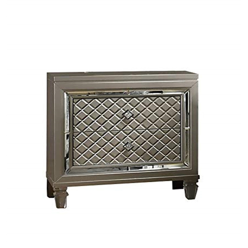 Champagne Silver Wood Nightstand with 2 Drawers
