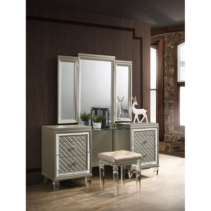 Champagne Silver Wood Vanity with Jewelry Hangers