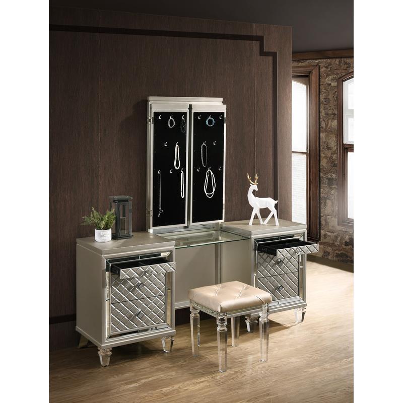 Champagne Silver Wood Vanity with Jewelry Hangers