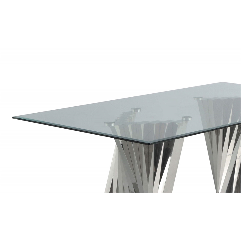 Clear Glass Dining Set with Table and 6 Gray Velvet Chairs