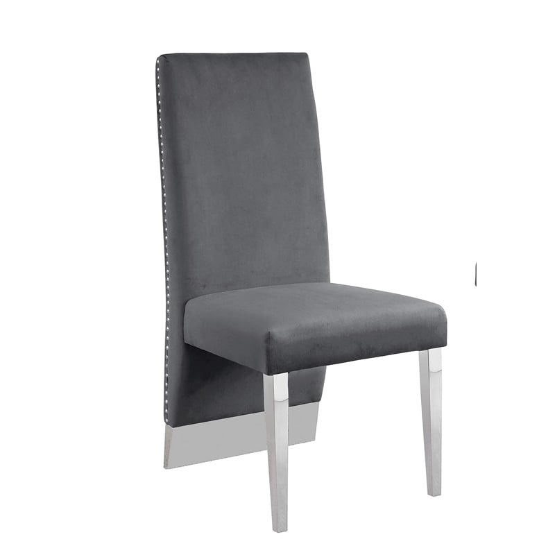 Clear Glass Dining Set with Table and 6 Gray Velvet Chairs