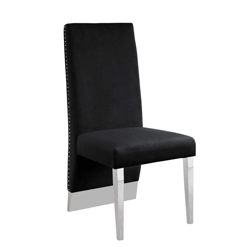 Clear Glass Dining Set with Table and 6 Black Velvet Chairs