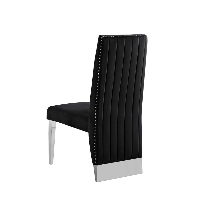 Clear Glass Dining Set with Table and 6 Black Velvet Chairs