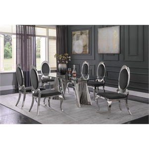 Clear Glass Dining Set with Table and 6 Oval Gray Velvet Chairs