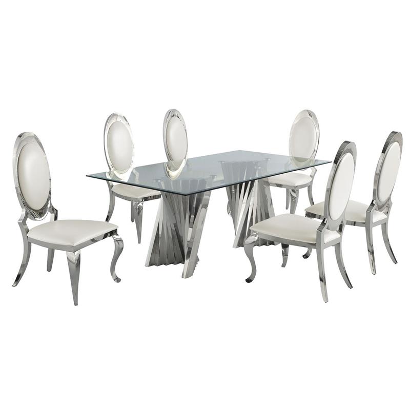 Oval White Faux Leather Chairs, Glass Dining Table With Faux Leather Chairs